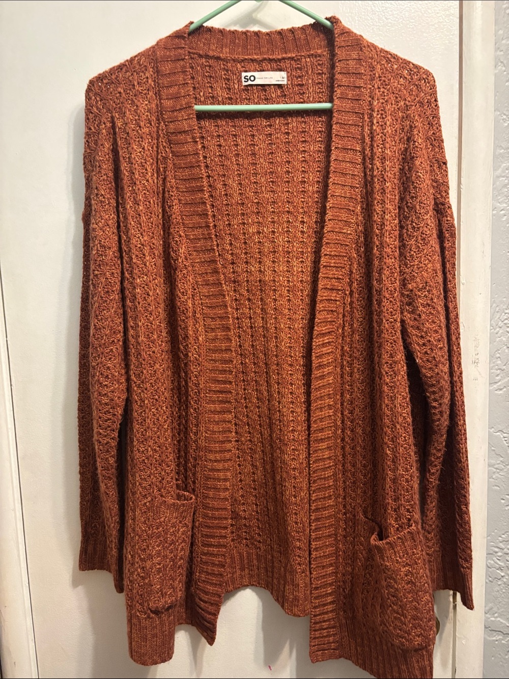 SO Open-Front Chunky Knit Cardigan - Burnt Orange